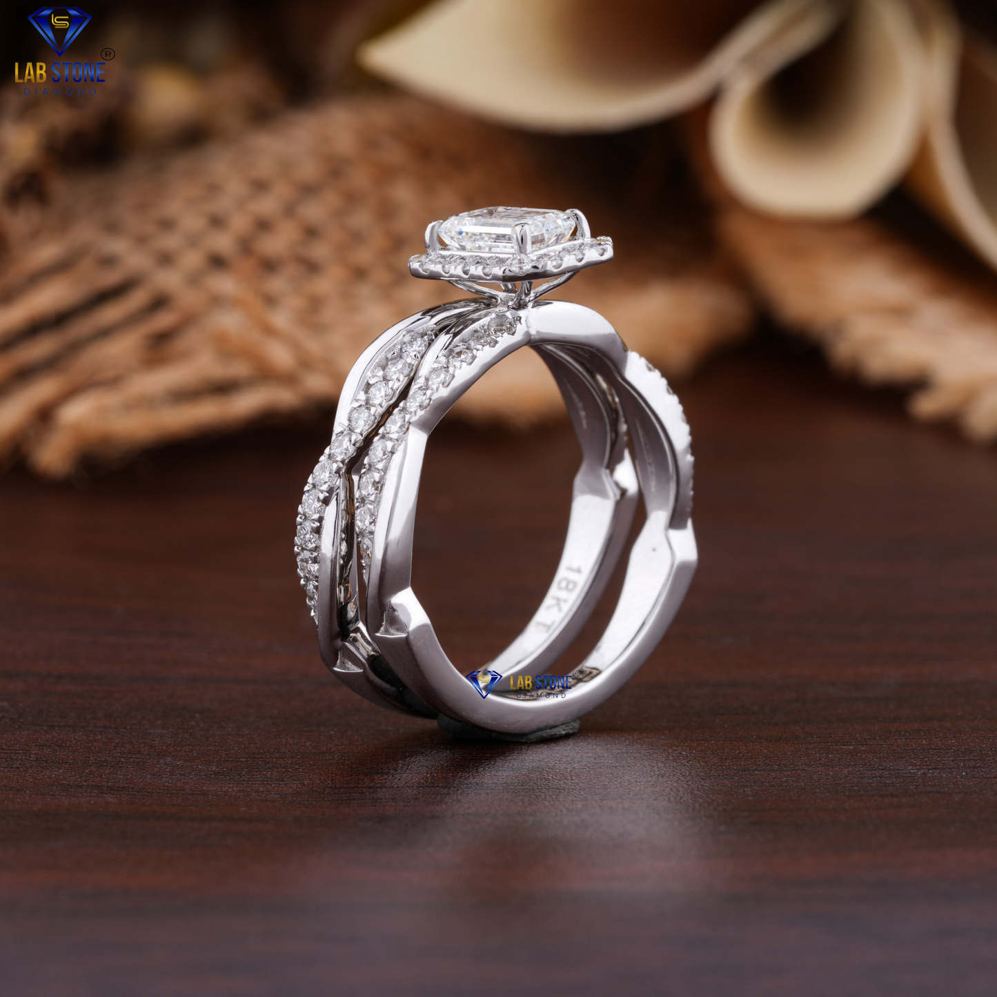 1.05 TDW Emerald & Round Cut Diamond Ring with Band