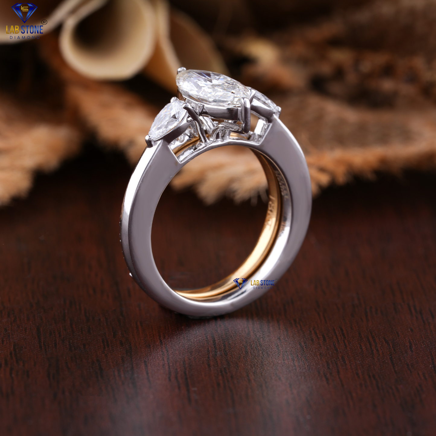 1.89 TDW Marquise, Pear & Round Cut Diamond Ring with Band