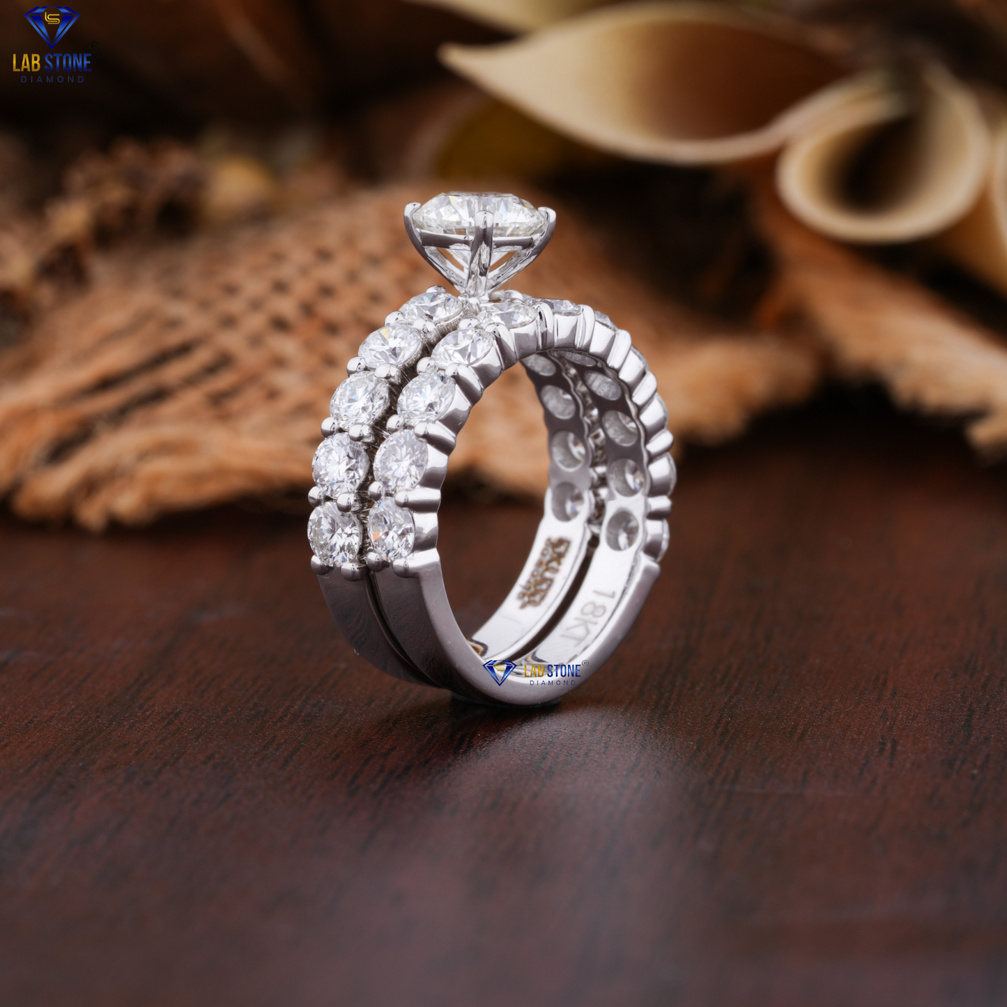 2.96 TDW Round Cut Diamond Ring with Band