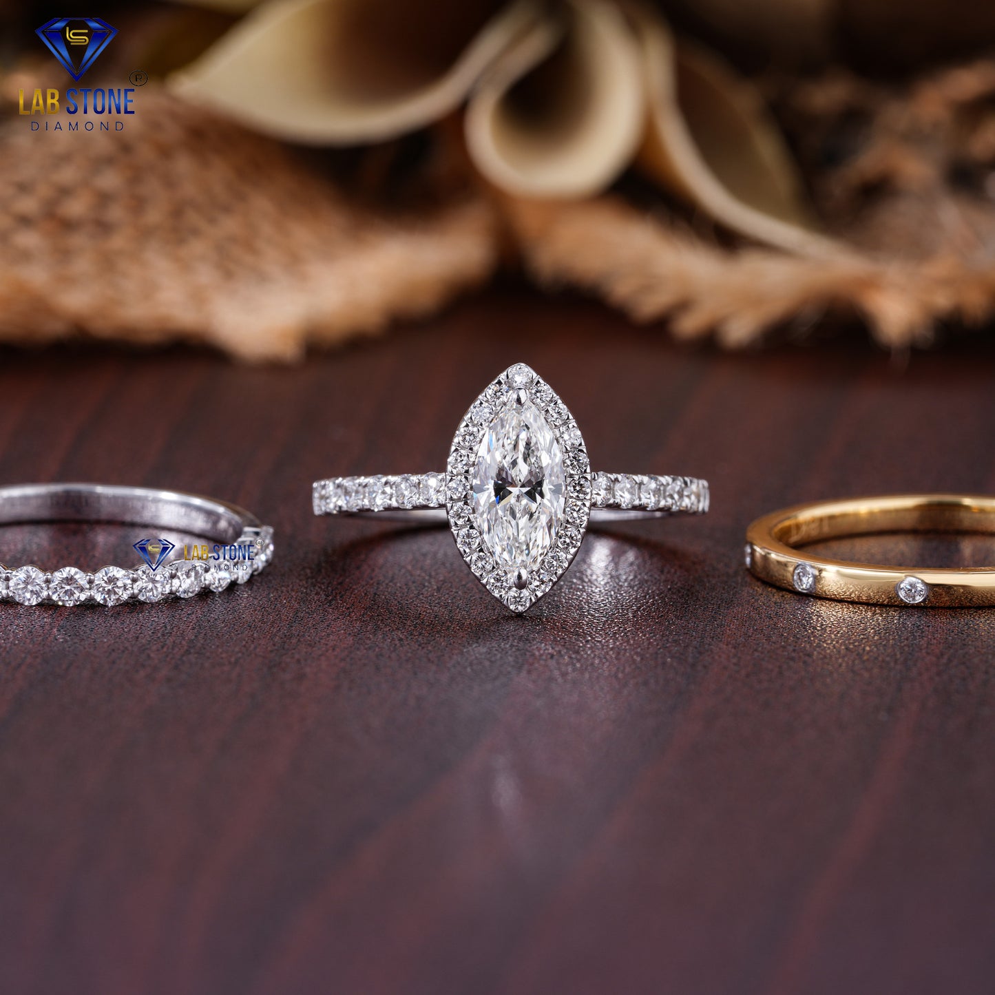 1.55 TDW Marquise & Round Cut Women’s Diamond Ring with Band