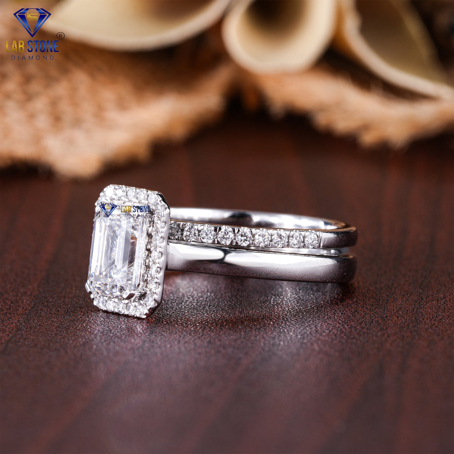 1.89 TDW Emerald & Round Diamond Cut Women’s Ring with Band