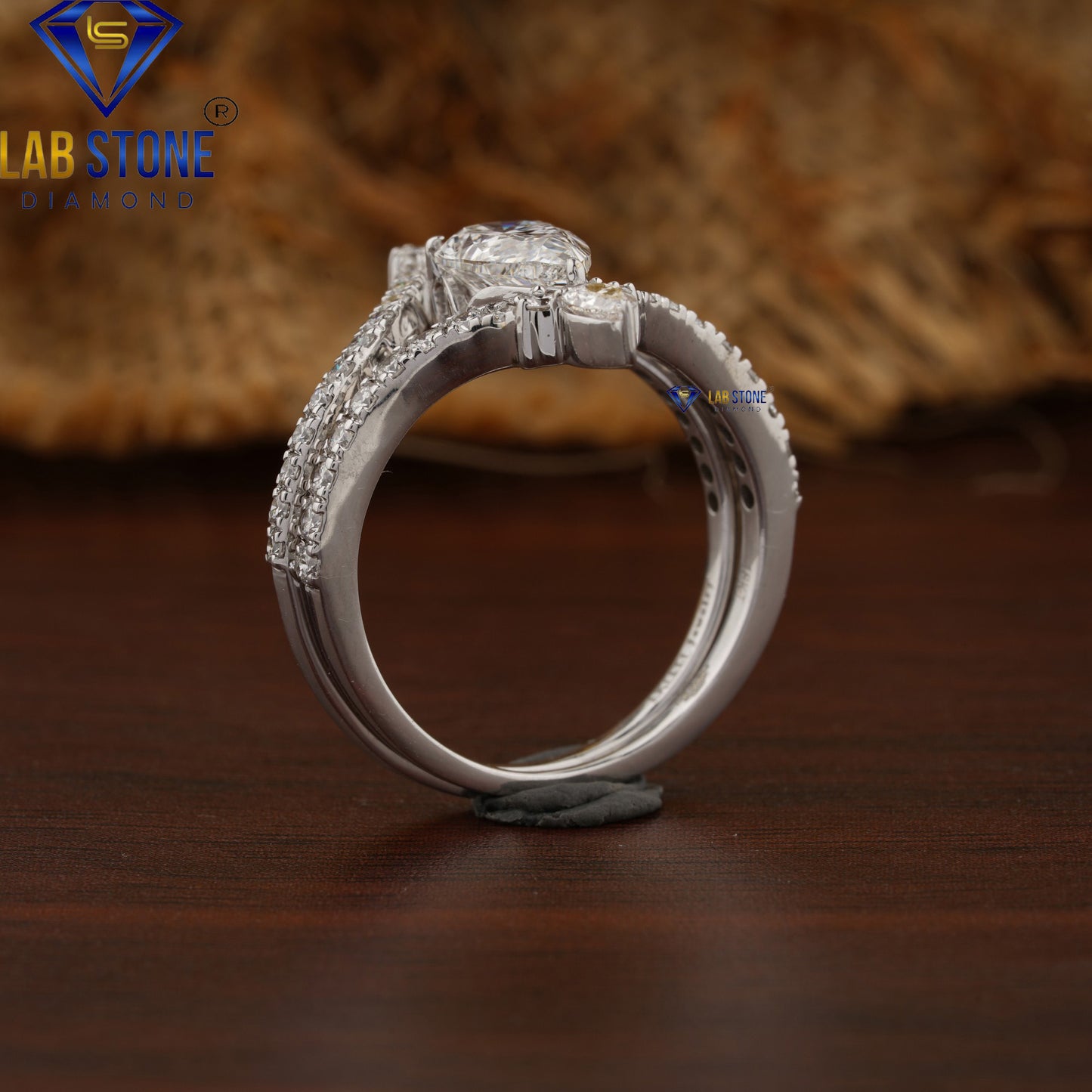1.821 TDW Pear & Round Cut Diamond Ring with Matching Band