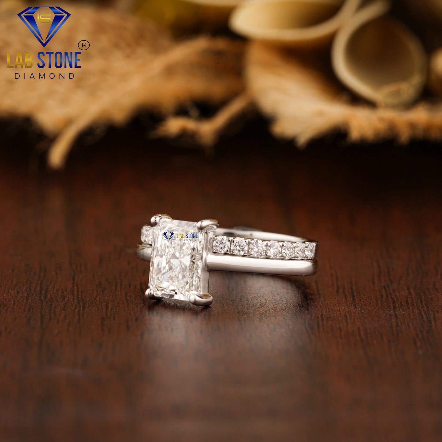 1.70 TDW Radiant & Round Cut Diamond Ring with Band