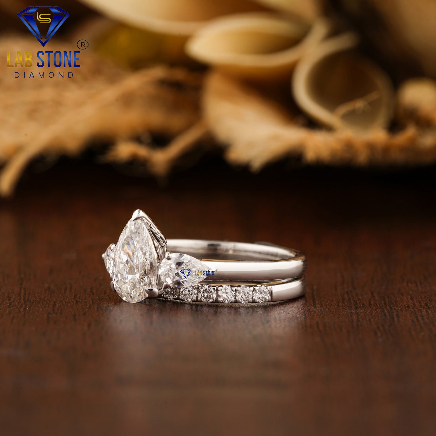 1.17 TDW Pear & Round Cut Diamond Ring with Band for Women