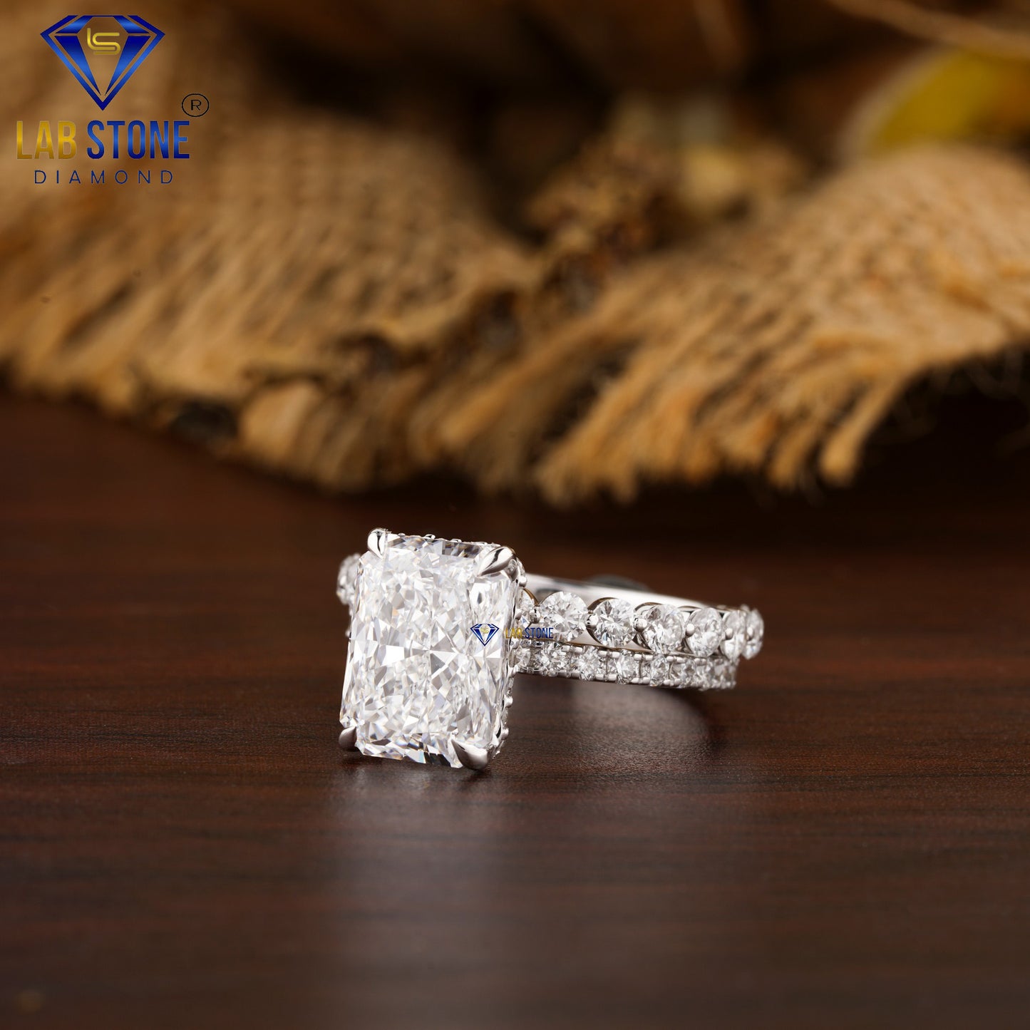 3.82 TDW Radiant & Round Cut Diamond Ring with Matching Band