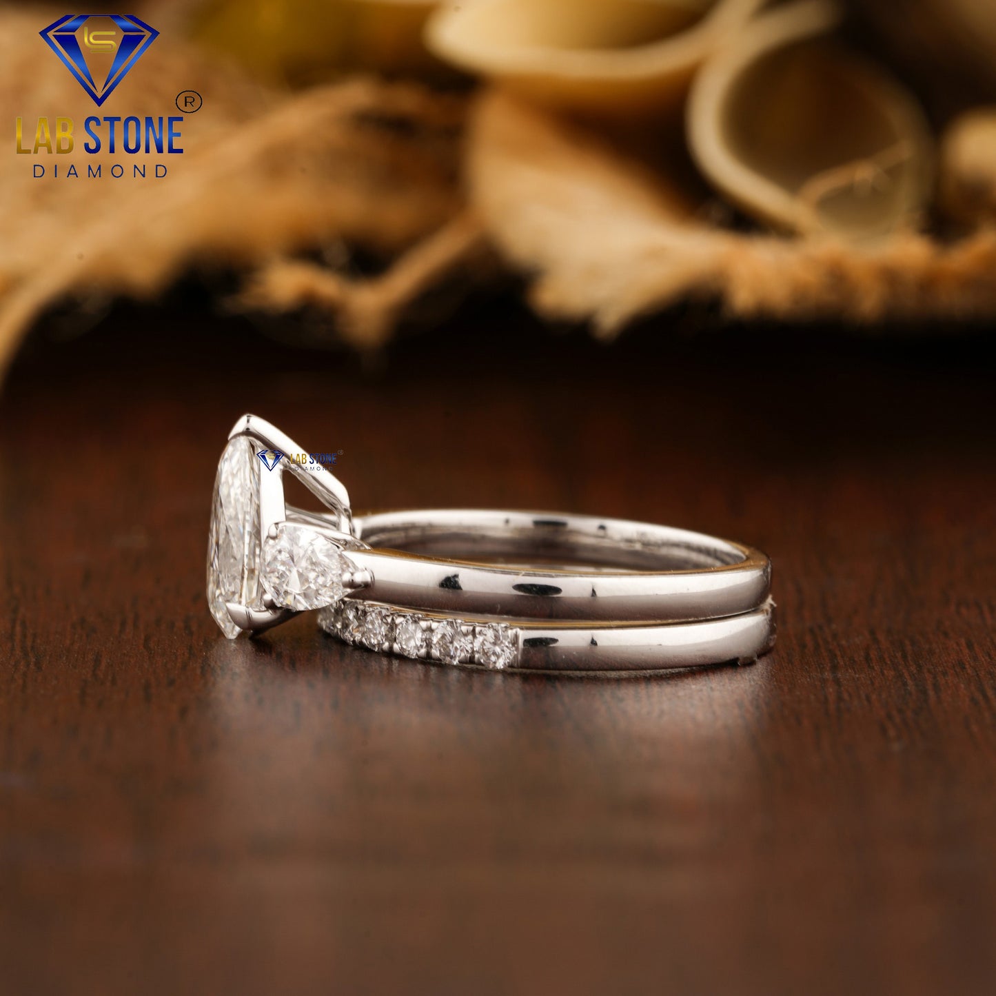 1.17 TDW Pear & Round Cut Diamond Ring with Band for Women