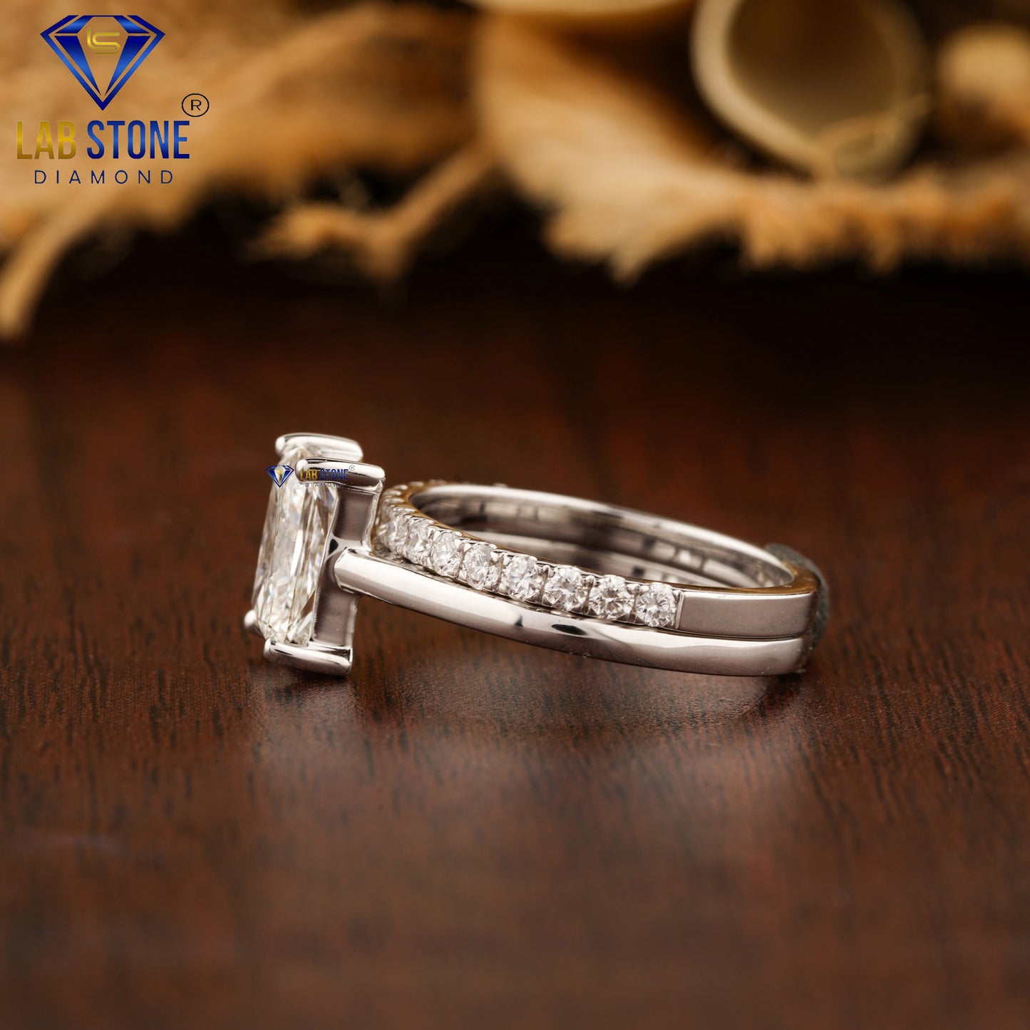 1.70 TDW Radiant & Round Cut Diamond Ring with Band