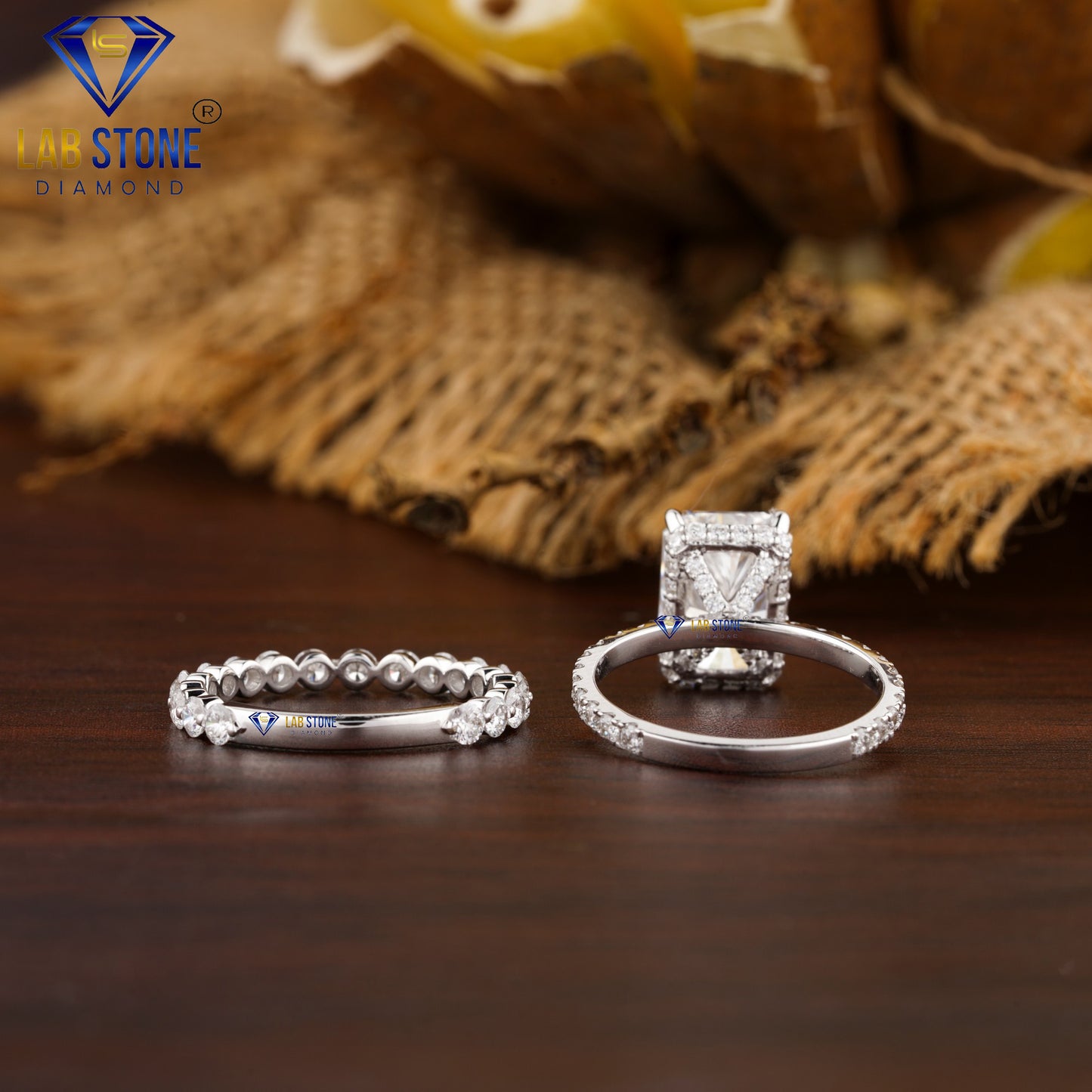 3.82 TDW Radiant & Round Cut Diamond Ring with Matching Band