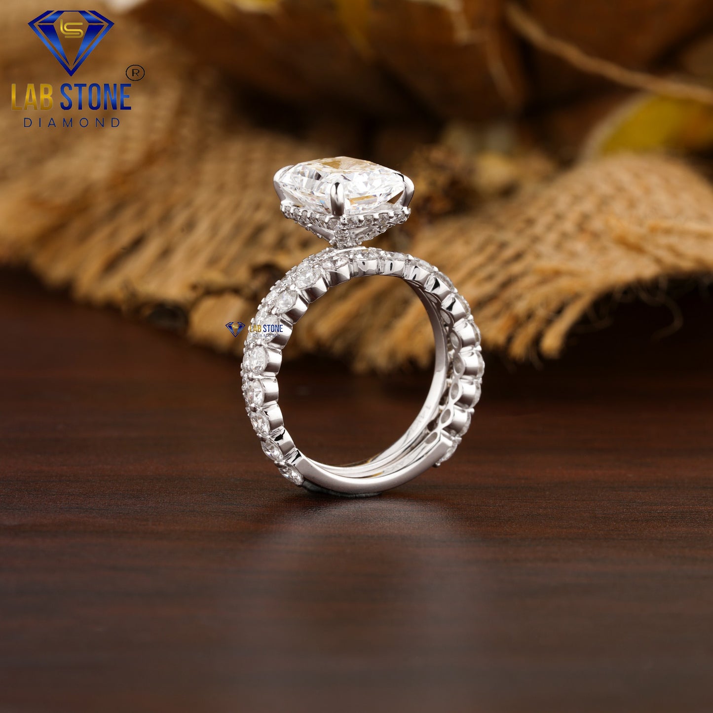 3.82 TDW Radiant & Round Cut Diamond Ring with Matching Band