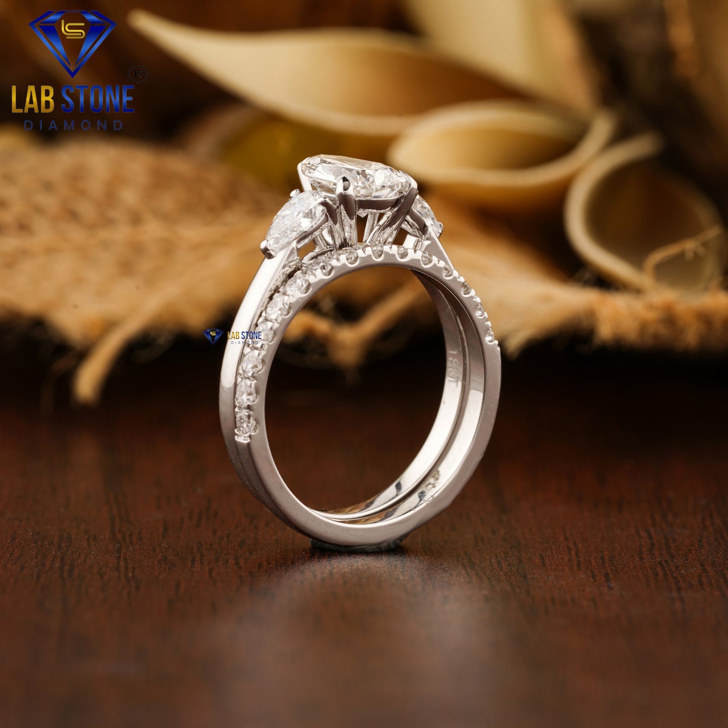 1.17 TDW Pear & Round Cut Diamond Ring with Band for Women