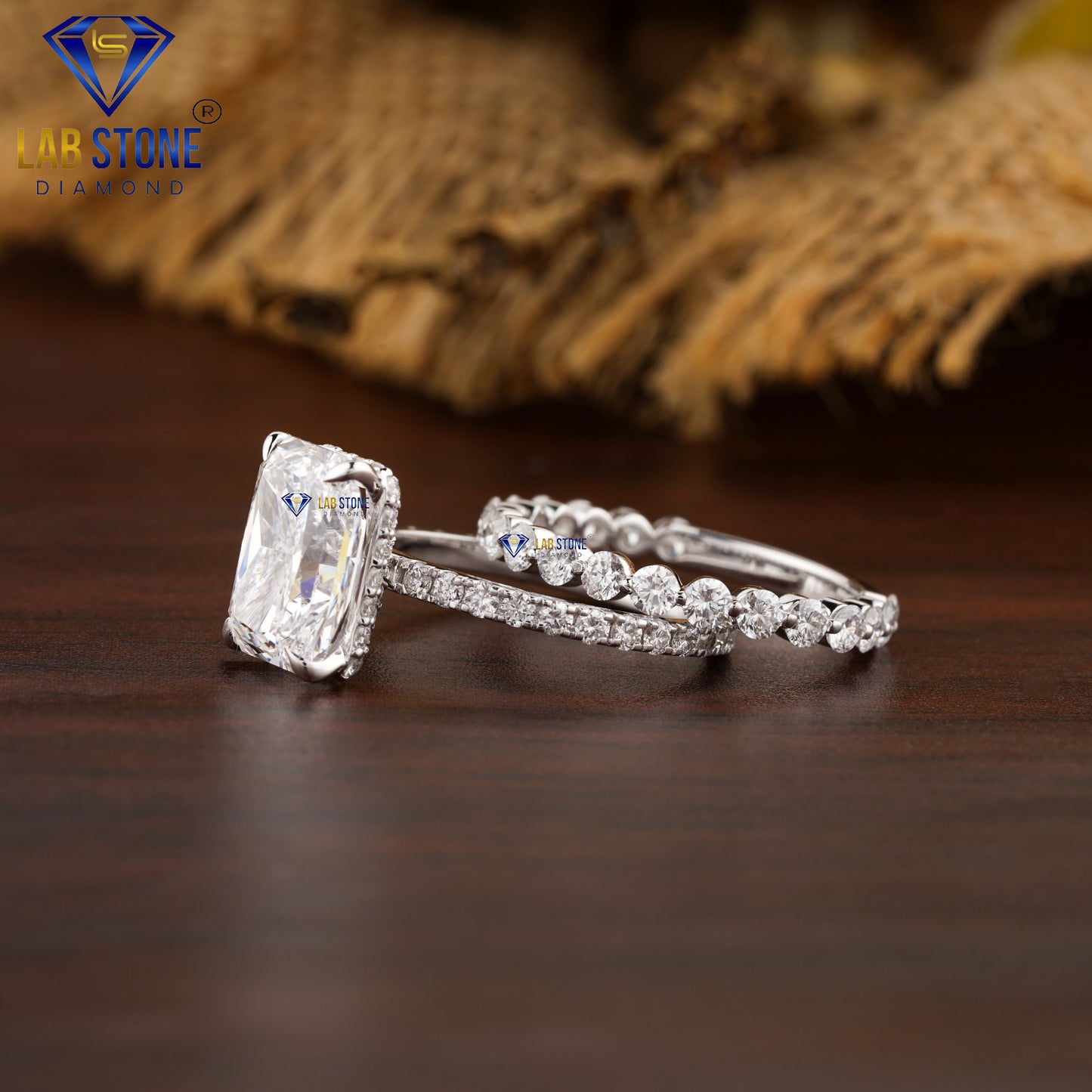 3.82 TDW Radiant & Round Cut Diamond Ring with Matching Band