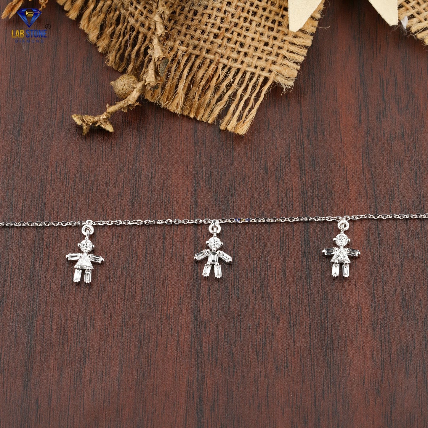 1.12 TDW Round, Triangle & Baguette Diamond Charm Bracelet