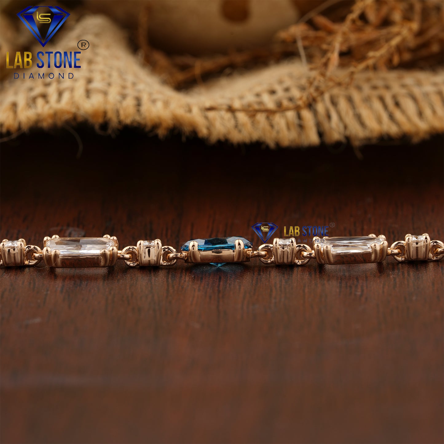 6.38 TDW Fancy Blue Oval, Round & Rose Cut Diamond Slider Bracelet