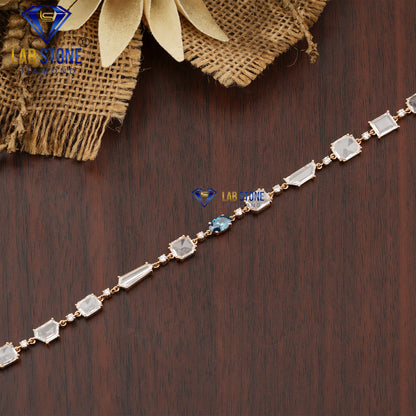 6.38 TDW Fancy Blue Oval, Round & Rose Cut Diamond Slider Bracelet