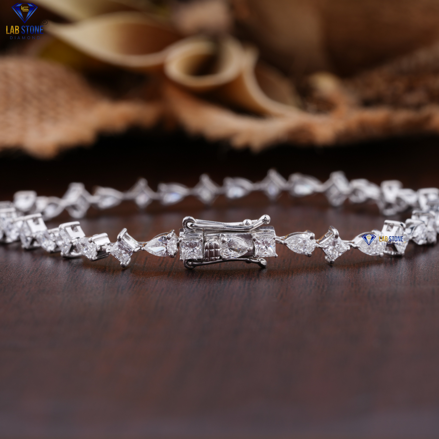3.43 TDW Princess & Pear Cut Diamond Slider Bracelet
