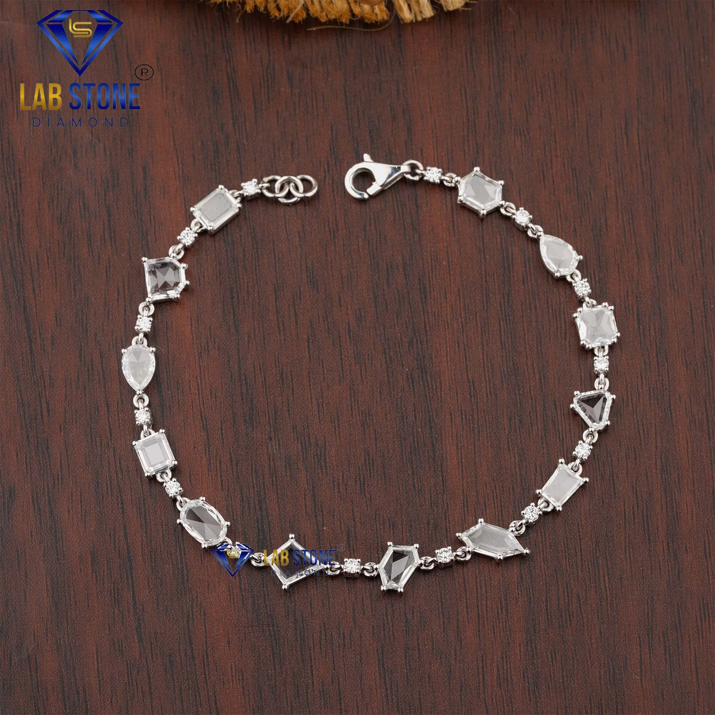 4.49 TDW Rose Cut & Round Cut Diamond Slider Bracelet