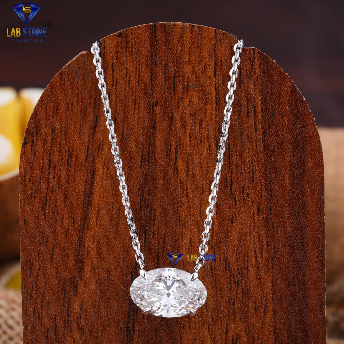 3.52 TDW Oval Cut Diamond Solitaire Pendant with Chain