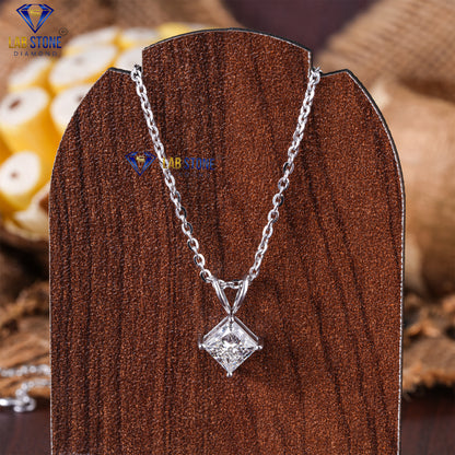 1.00 TDW Princess Cut Diamond Solitaire Pendant with Chain