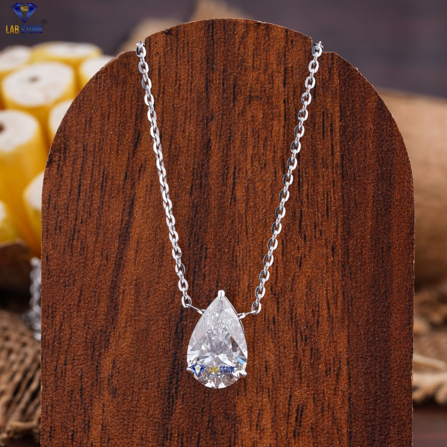 3.11 TDW Pear Cut Diamond Solitaire Pendant with Chain