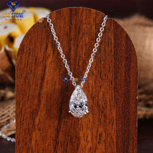 3.11 TDW Pear Cut Diamond Solitaire Pendant with Chain