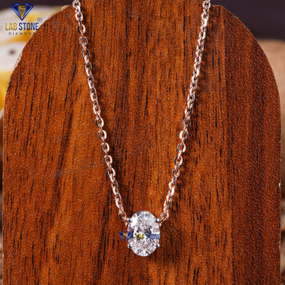 1.07 TDW Oval Cut Diamond Solitaire Pendant with Chain