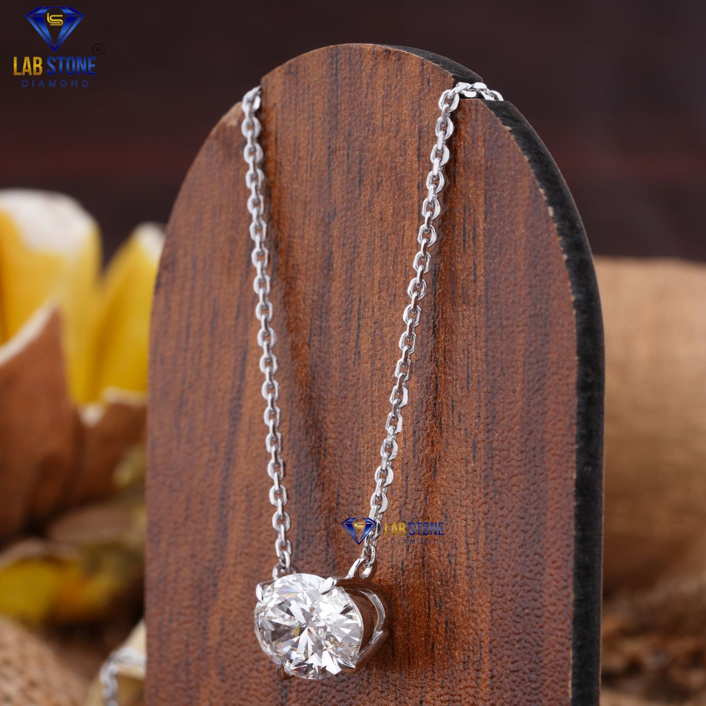 3.52 TDW Oval Cut Diamond Solitaire Pendant with Chain