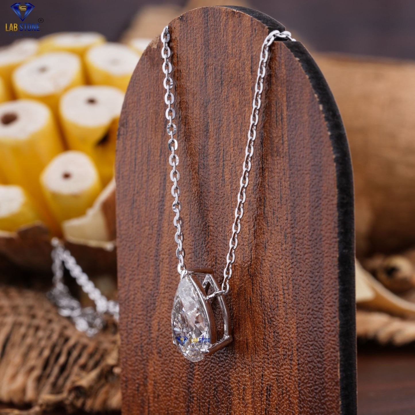 3.11 TDW Pear Cut Diamond Solitaire Pendant with Chain