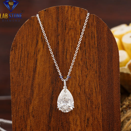 0.03 TDW Pear Cut Diamond Solitaire Pendant with Chain