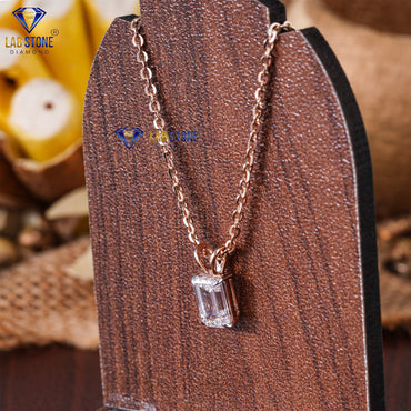 1.30 TDW Emerald Cut Diamond Solitaire Pendant with Chain