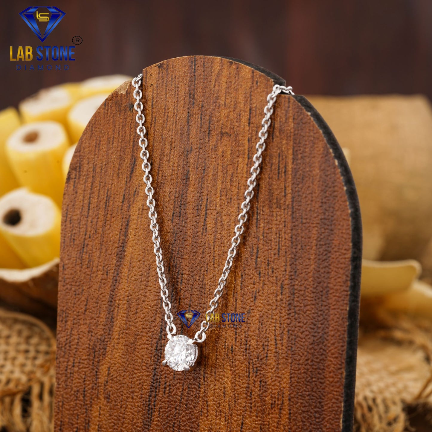 1.05 TDW Round Cut Diamond Solitaire Pendant with Chain
