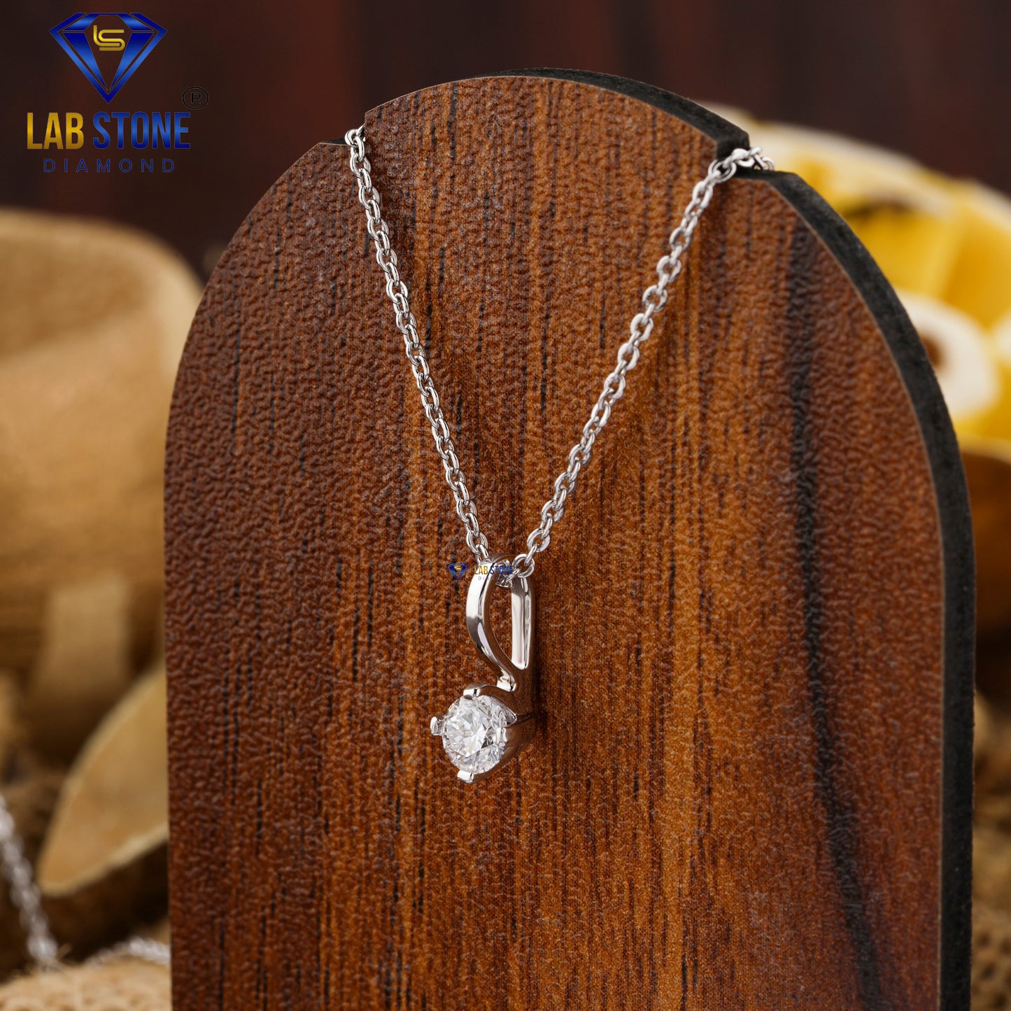 0.30 TDW Round Cut Diamond Solitaire Pendant with Chain