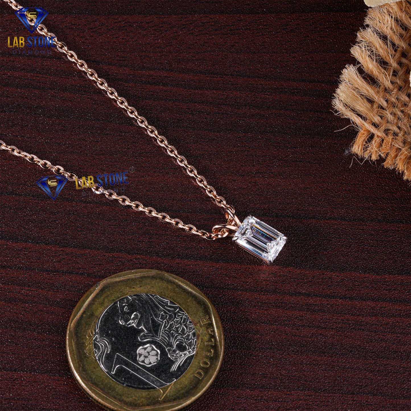 1.30 TDW Emerald Cut Diamond Solitaire Pendant with Chain