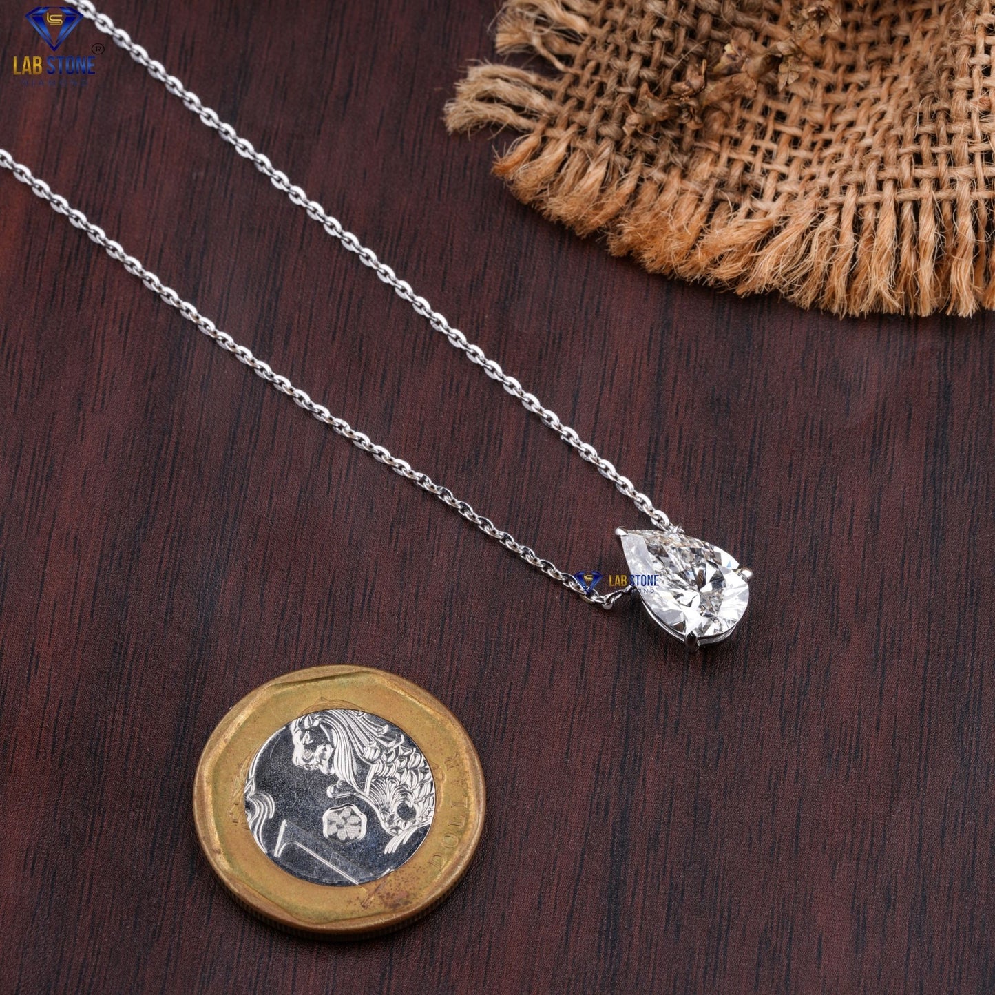 3.11 TDW Pear Cut Diamond Solitaire Pendant with Chain