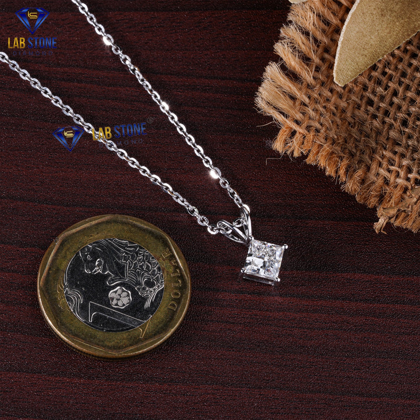 1.00 TDW Princess Cut Diamond Solitaire Pendant with Chain