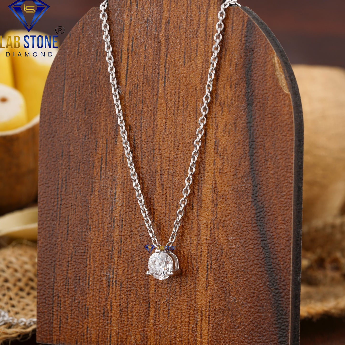 0.40 TDW Round Cut Diamond Solitaire Pendant with Chain