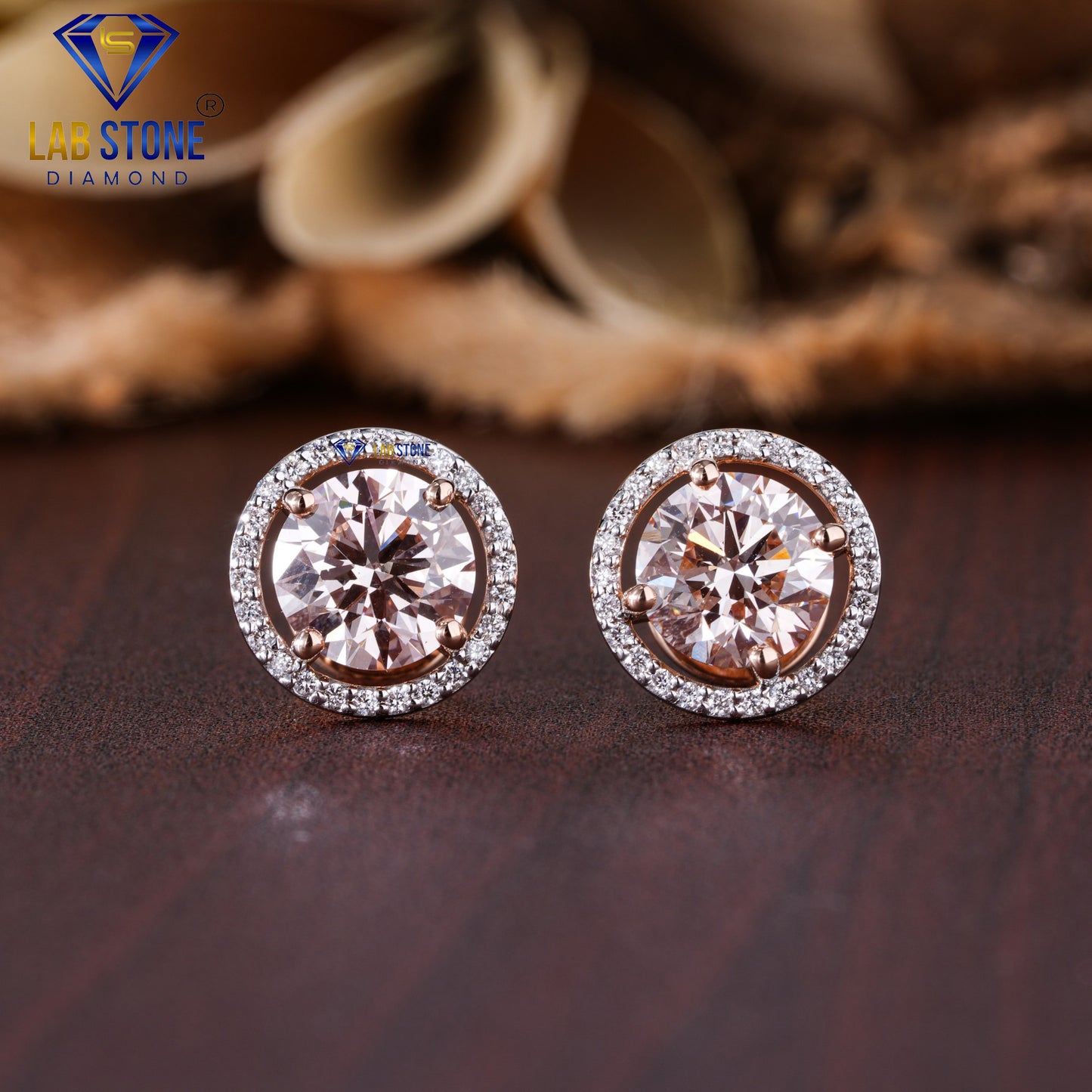 3.40 TDW Pink Round Cut Diamond Stud Earring