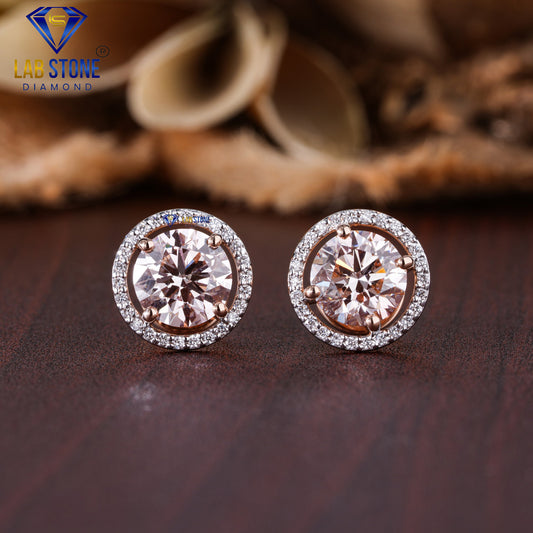 3.40 TDW Pink Round Cut Diamond Stud Earring