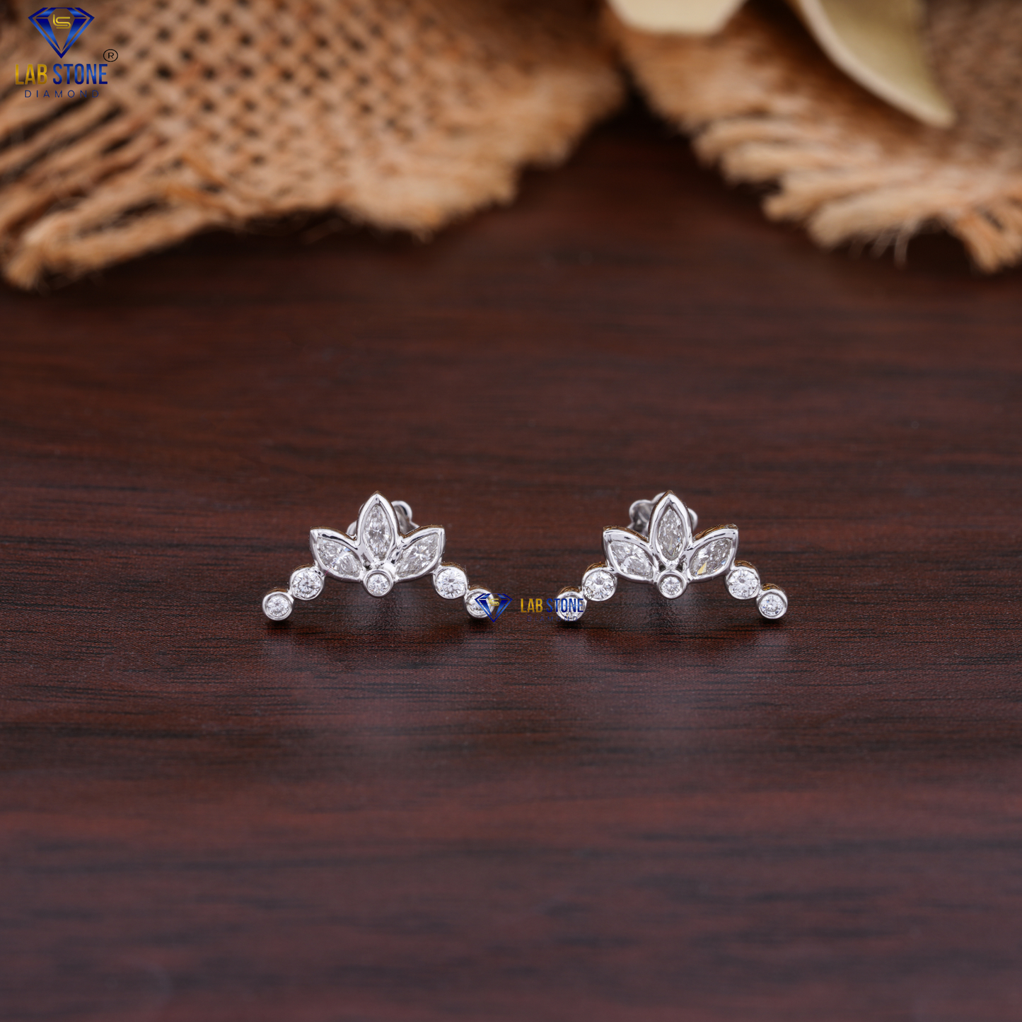 0.19 TDW Round & Marquise Cut Diamond Stud Earring