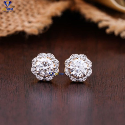 1.54 TDW Round Cut Diamond Stud Earrings