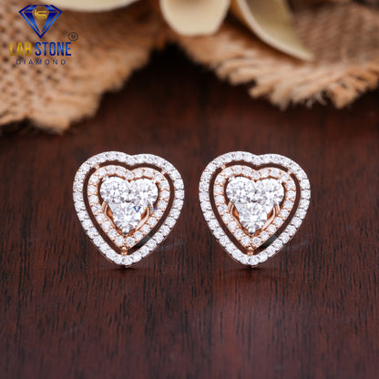 1.69 TDW Round Cut Diamond Heart Shaped Stud Earring