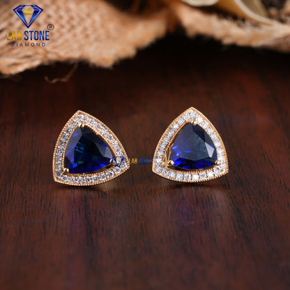 2.63 TDW Trillion shape Sapphire Gemstone & Round Cut Diamond Stud Earrings