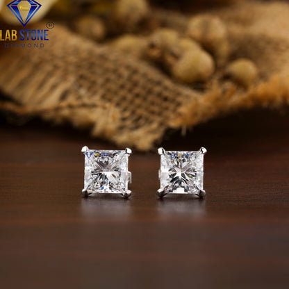 1.35 TDW Princess Cut Diamond Solitaire Stud Earrings