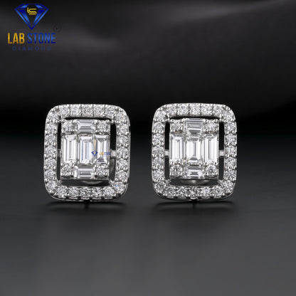 1.55 TDW Baguette & Round Cut Diamond Stud Earrings
