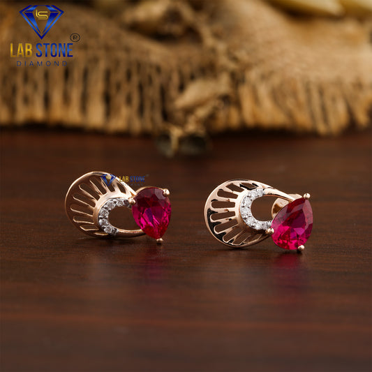 1.34 TDW Ruby Gemstone & Round Cut Diamond Stud Earring