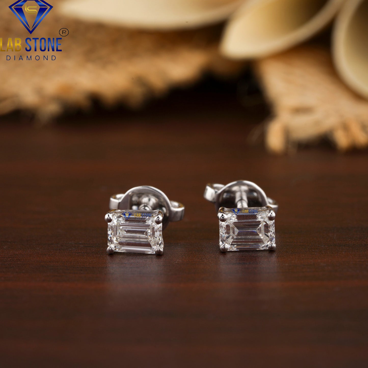 0.93 TDW Emerald Cut Diamond Solitaire Stud Earring