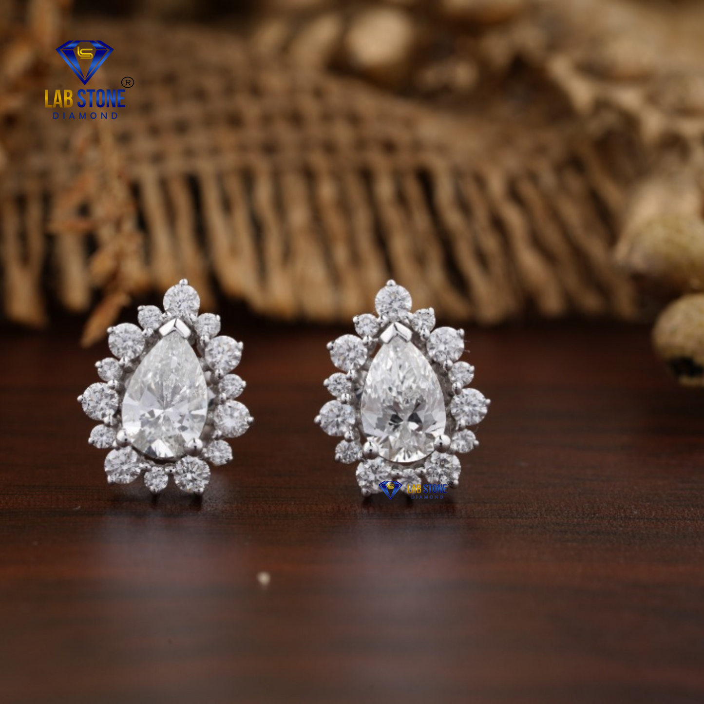 1.47 TDW Pear & Round Cut Diamond Stud Earrings