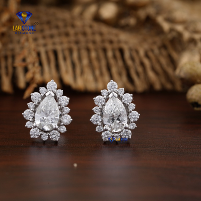 1.47 TDW Pear & Round Cut Diamond Stud Earrings