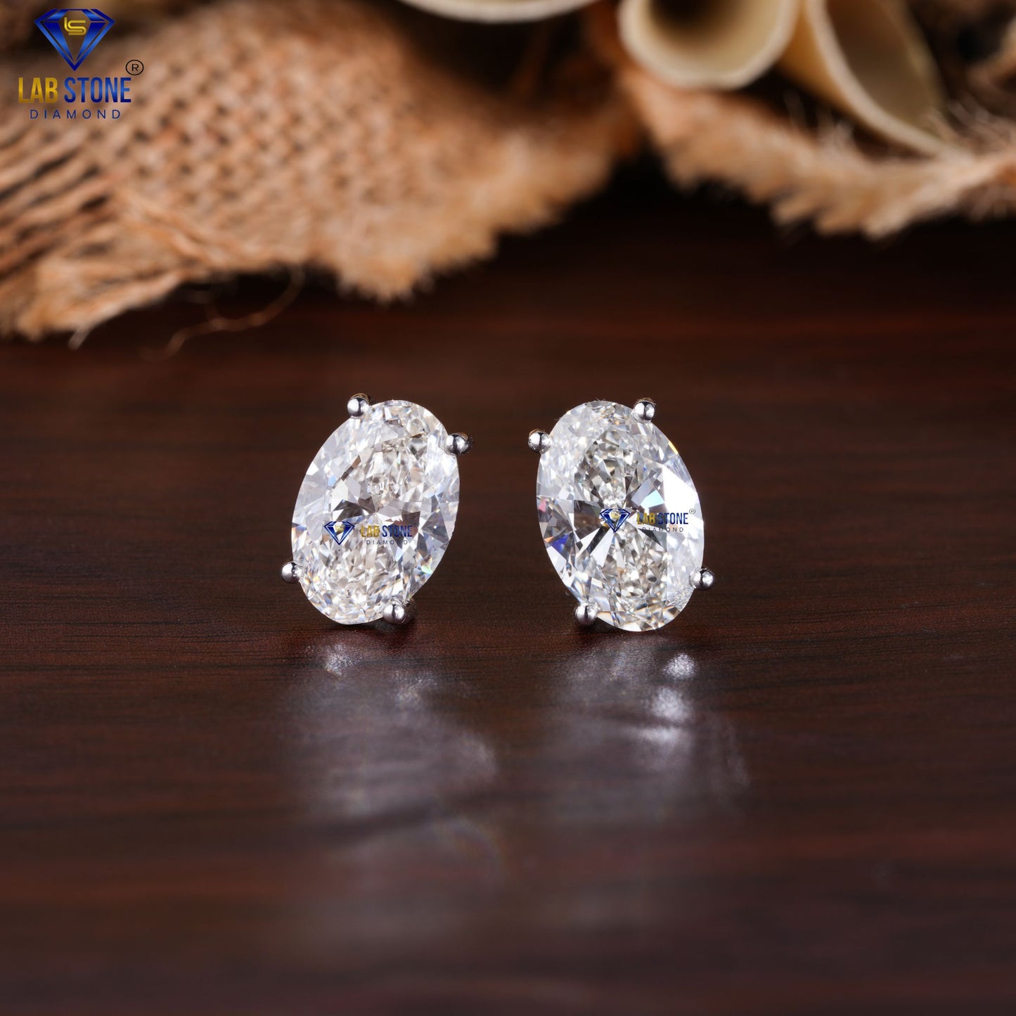 4.00 TDW Oval Cut Diamond Stud Earrings