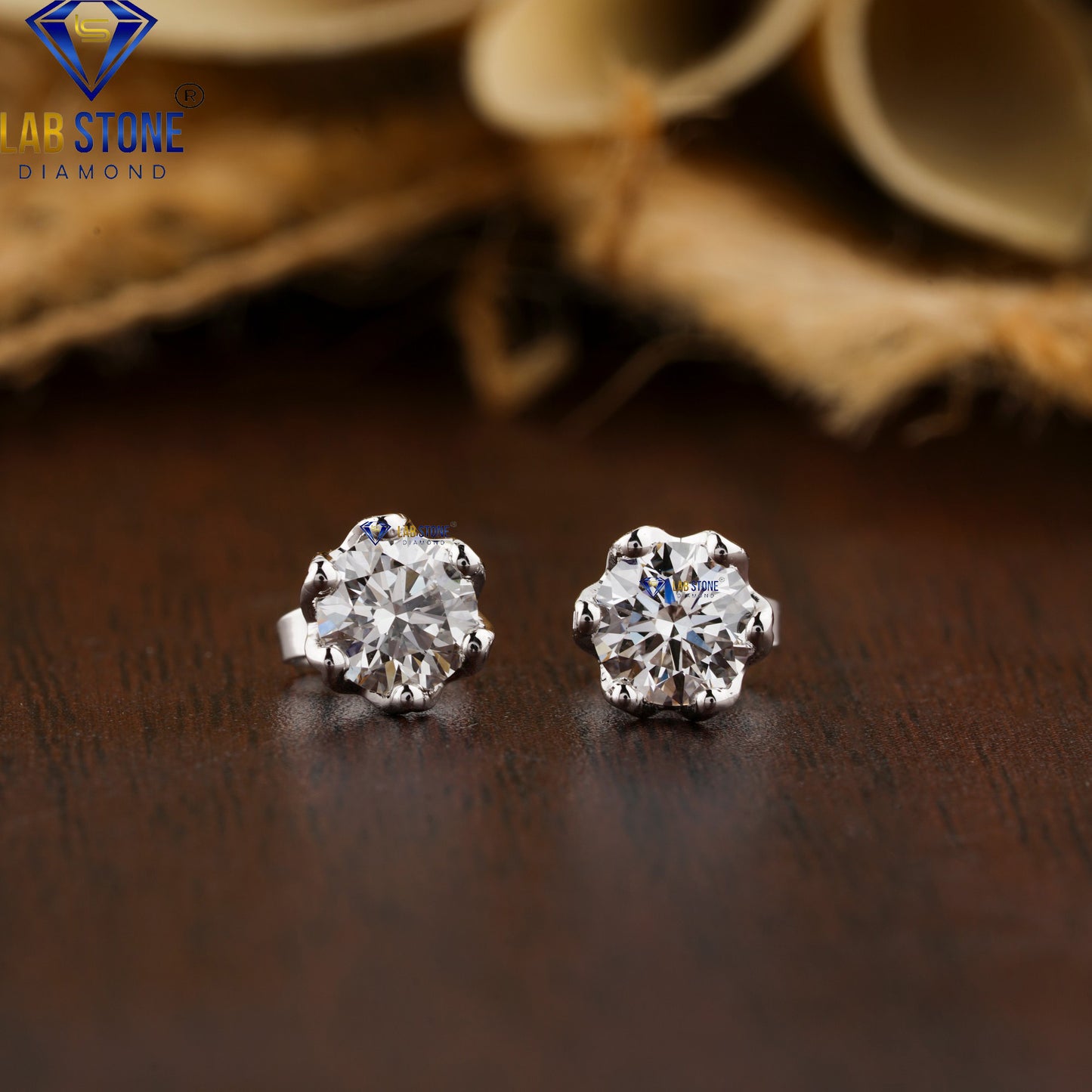 0.88 TDW Round Cut Diamond Solitaire Stud Earrings