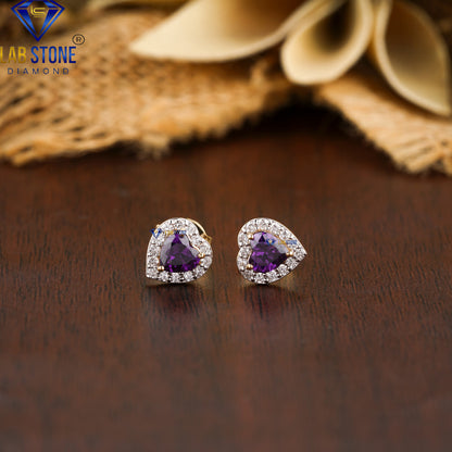 0.72 TDW Amethyst Heart & Round Diamond Stud Earrings